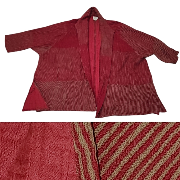 Neeru Kumar Wool Striped Cropped Swing Jacket Coat pockets open S M lagenlook - Picture 2 of 11